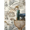 Casamance|Wallpaper oriental Japanese landscape bluish grey and brown|Figurative