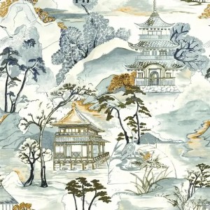 Borastapeter|Papier peint illustrations botaniques et humaines bleu gris|Figuratif