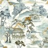 Casamance|Oriental Tapete Japanische Landschaft grün-blau Aquarell|Figurative