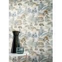 Casamance|Oriental Tapete Japanische Landschaft grün-blau Aquarell|Figurative