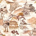 Casamance|Oriental Tapete Japanische Landschaft orange Aquarell-Effekt|Figurative