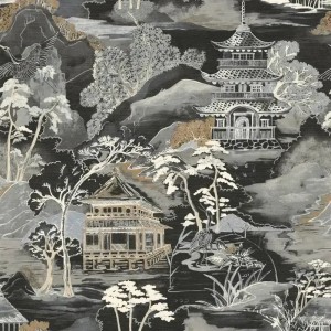 Casamance|Wallpaper oriental Japanese landscape green watercolor style|Figurative