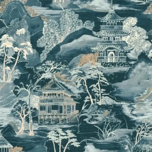Casamance|Wallpaper oriental Japanese landscape green watercolor style|Figurative
