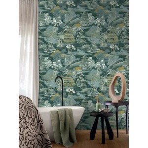 Papeldecor|Tropical palm tree wallpaper in pearly gray with a nice shine|Wallpaper 2