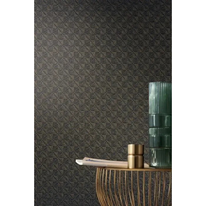 Casamance|Oriental Tapete Fächer Naturfaser anthrazit-gold|Raffiaimitation