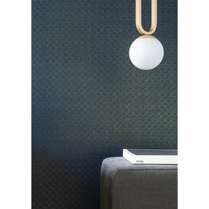 Casamance|Papier peint oriental éventails fibre naturelle bleu et doré|Imitation Raphia