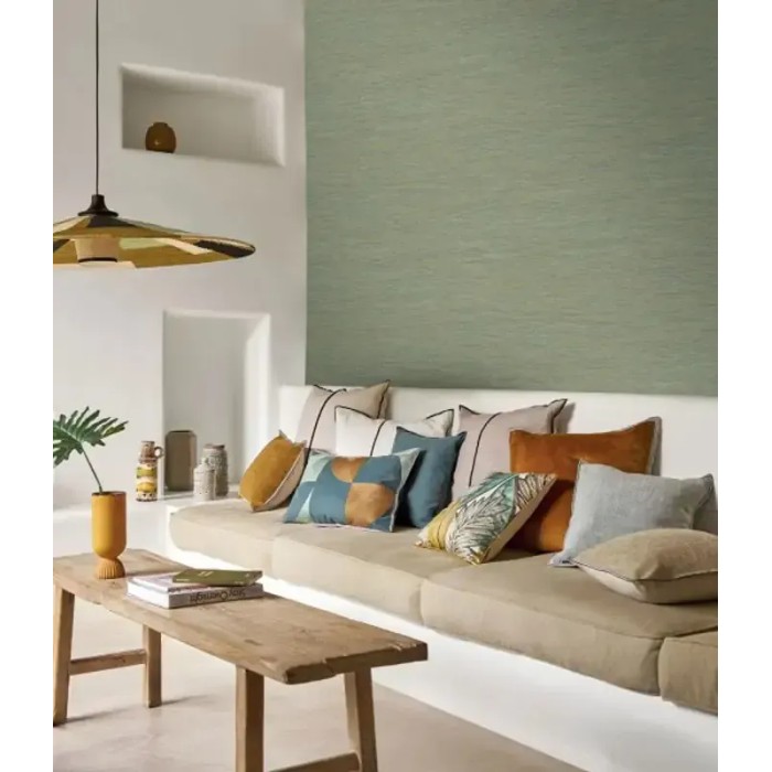 Casamance|Papier peint fibres naturelles effet raphia vert clair|Imitation Raphia