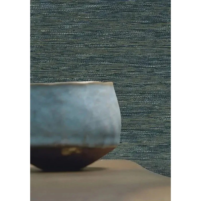 Casamance|Wallpaper natural fibers raffia effect green and blue|Raffia Imitation