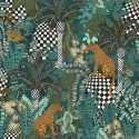 Casamance|Papier peint tropical jungle panthères vert|Ethnique