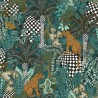 Casamance|Papel pintado tropical selva panteras verde|Étnico