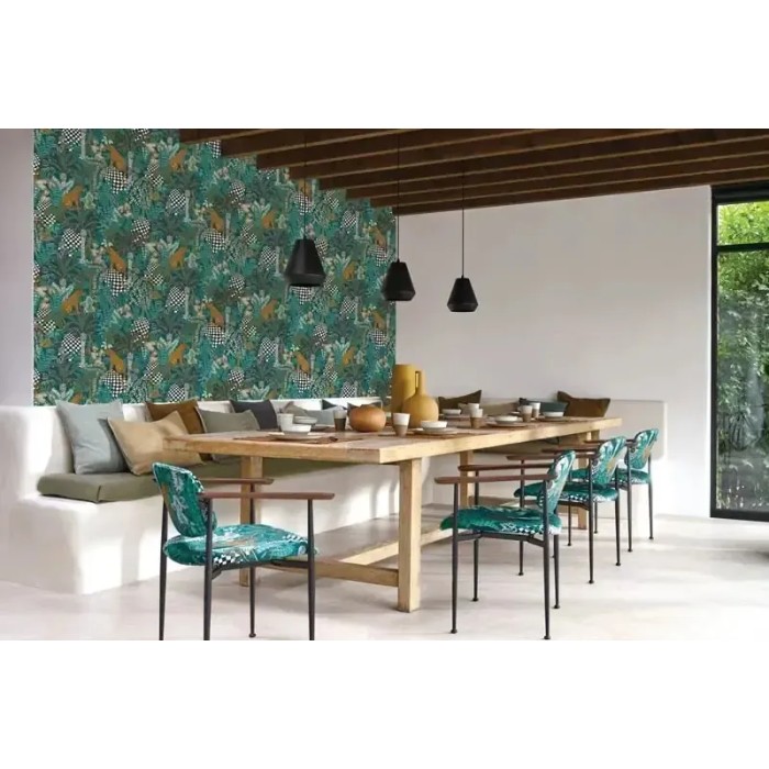 Casamance|Tropische Tapete Dschungel Panther grün|Ethnisch