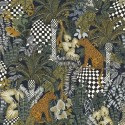 Casamance|Papier peint tropical jungle panthères kaki|Ethnique