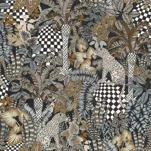 Marburg|Tropical large leaf wallpaper in green and gray|Tropical