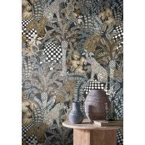 Marburg|Tropical large leaf wallpaper in green and gray|Tropical 2
