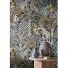 Casamance|Papier peint tropical jungle panthères noir et gris|Ethnique