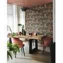 Casamance|Papel pintado tropical flores caribe verde y azul|Étnico
