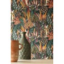 Casamance|Papier peint tropical fleurs caraïbes vert et bleu|Ethnique
