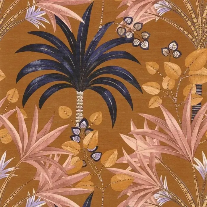 Casamance|Papel pintado tropical flores caribe terracota|Étnico