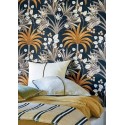 Casamance|Papier peint tropical fleurs caraïbes terre cuite|Ethnique