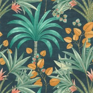 Casamance|Papier peint tropical fleurs caraïbes terre cuite|Ethnique