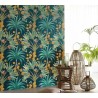 Casamance|Papier peint tropical fleurs caraïbes vert turquoise|Tropical