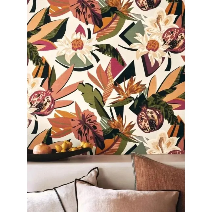 Casamance|Wallpaper tropical Caribbean flowers matte multicolor|Retro