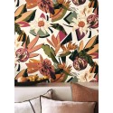 Casamance|Papier peint tropical fleurs caraïbes multicolores mat|Rétro