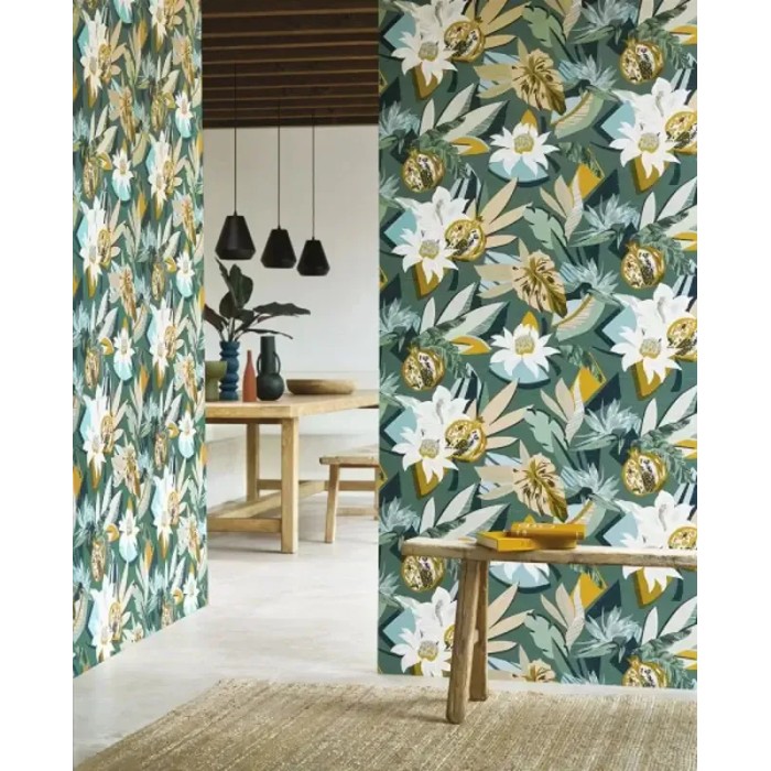 Papel pintado tropical flores caribe azul - Casamance Aventura 75531426