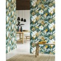 Casamance|Papier peint tropical fleurs caraïbes vert jungle|Papier Peint