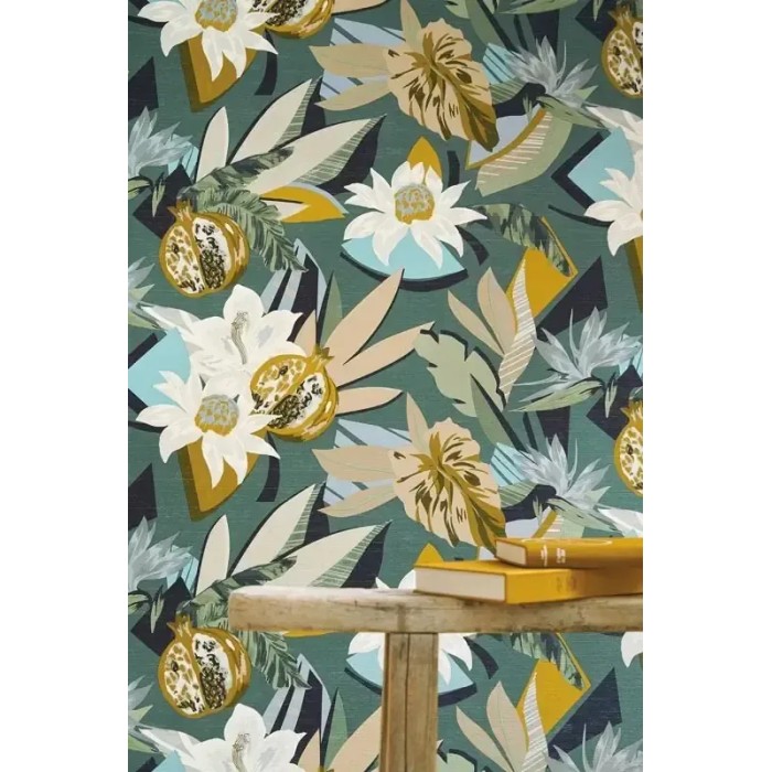 Casamance|Papier peint tropical fleurs caraïbes vert jungle|Papier Peint