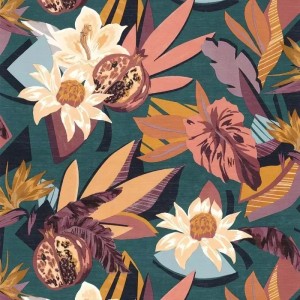 Casamance|Papier peint tropical fleurs caraïbes multicolores mat|Rétro