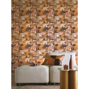 Papeldecor|Papel pintado flores pequeñas metalizado rojo y dorado|Papel Pintado 2