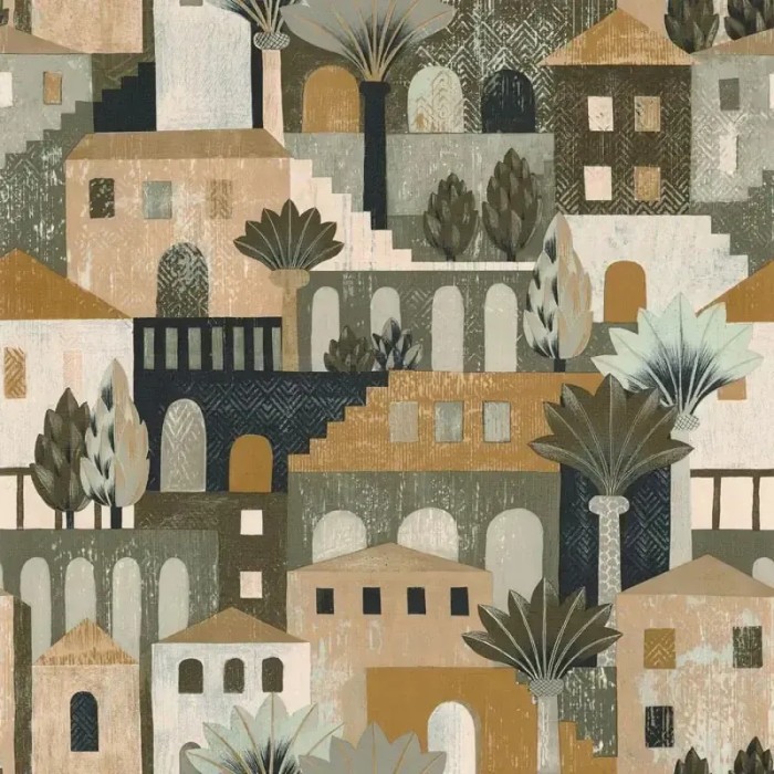 Casamance|Papel pintado figurativo Cinque Terre paisaje verde y marrón|Figurativo