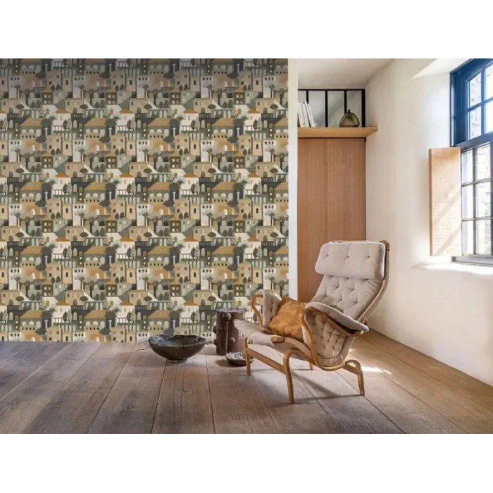 Casamance|Wallpaper figurative Cinque Terre landscape green and brown|Figurative