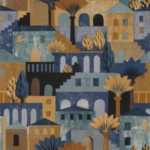 Caselio|Petroleum blue jute wallpaper|Wallpaper