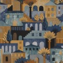 Papel pintado figurativo Cinque Terre paisaje azul y marrón - Casamance Aventura 75542038