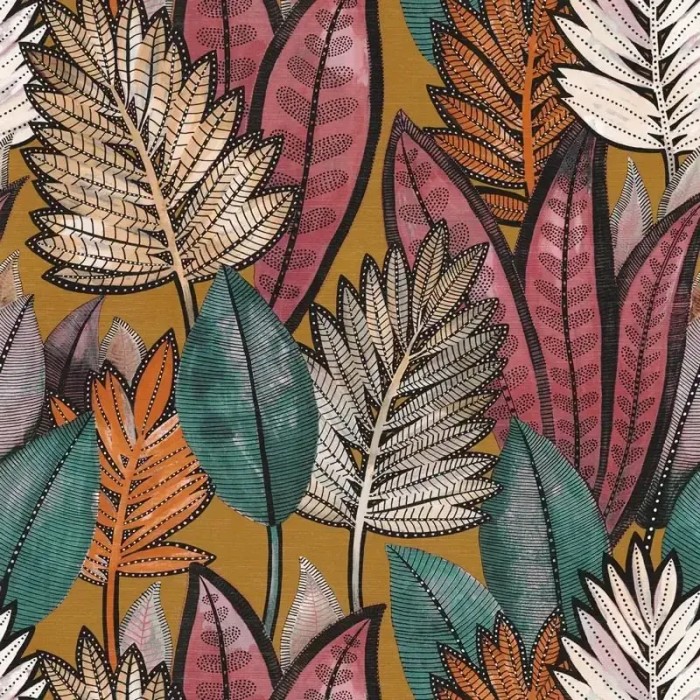 Papel pintado tropical hojas palma sabal multicolor - Casamance Aventura 74680366