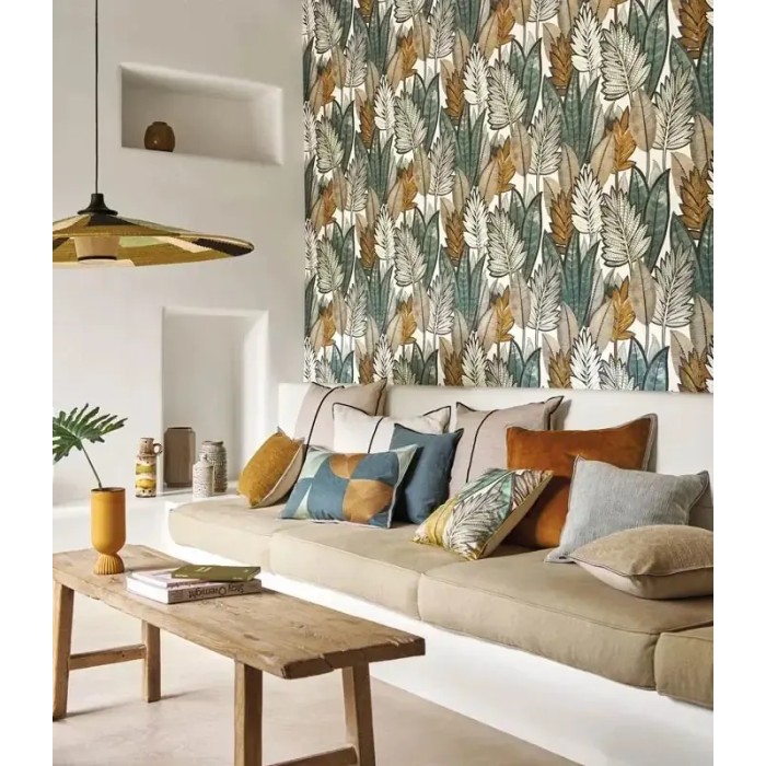 Casamance|Tropische Tapete Sabalpalmenblätter weiß-grün|Tropische