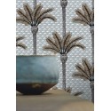 Casamance|Papier peint tropical palmiers gris et bleu pierre|Haut Gamme