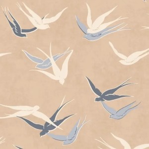 Casadeco|Papier peint Art Déco bleu avec élégantes hirondelles en vol|Art Déco