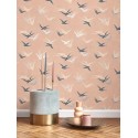 Casadeco|Papier peint Art Déco rose nude avec hirondelles en vol|Art Déco