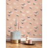 Casadeco|Papier peint Art Déco rose nude avec hirondelles en vol|Art Déco