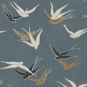 Casadeco|Papel pintado Art Deco azul con elegantes golondrinas en vuelo|Art Deco