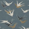 Casadeco|Papel pintado Art Deco azul con elegantes golondrinas en vuelo|Art Deco