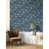 Casadeco|Blue Art Deco wallpaper with elegant flying swallows|Art Deco