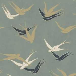 Casadeco|Papier peint Art Déco bleu avec élégantes hirondelles en vol|Art Déco