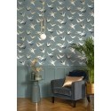 Casadeco|Papier peint Art Déco vert élégant avec oiseaux|Art Déco