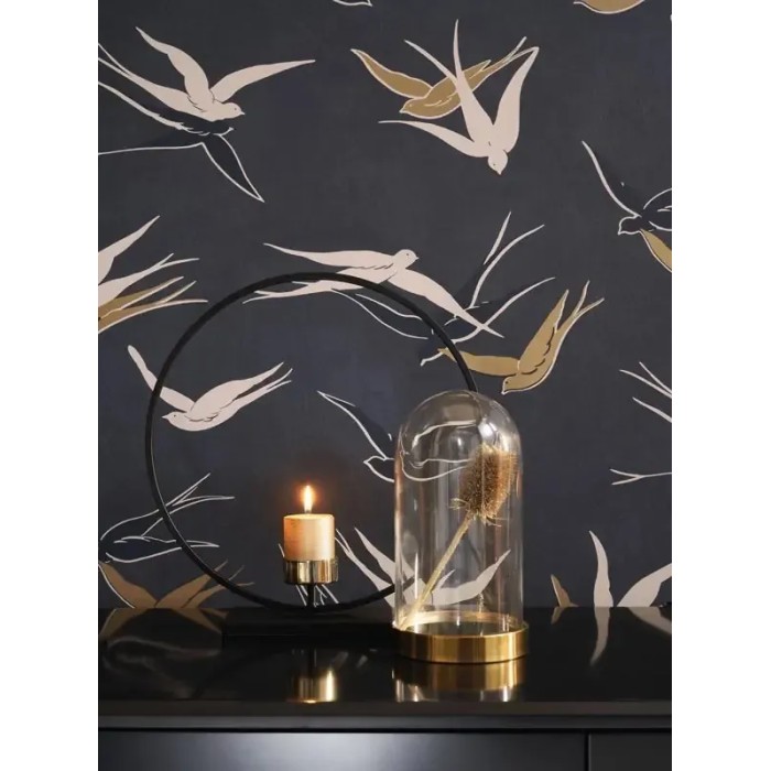 Papel pintado Art Deco con pájaros y elegante combonación negro dorado - Casadeco Twenties 88639595