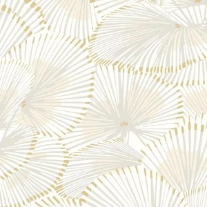 Marburg|Modern wallpaper with leaves and fans, nude pink and silver|Wallpaper