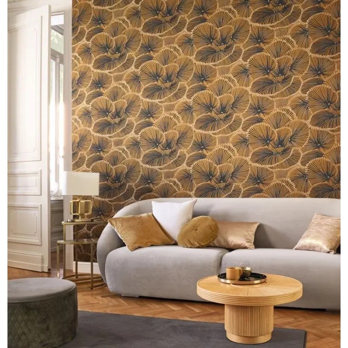 Casadeco|Art Deco style wallpaper with ochre cabaret fans|Retro